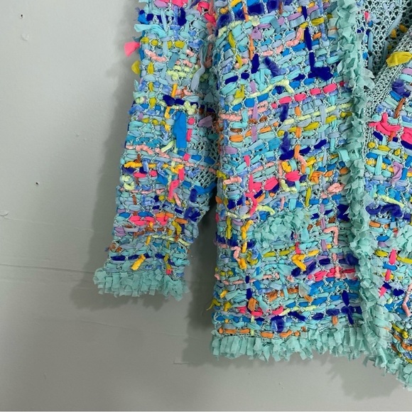 Micheal Simon Blue Confetti Knit Colorful V Neck Cardigan Sz L - Picture 4 of 7